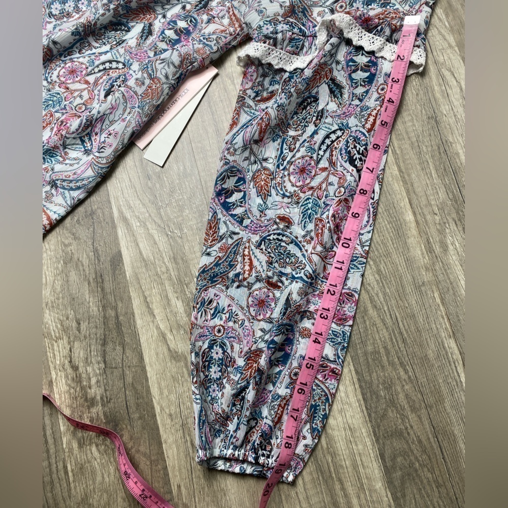 Aqua Paisley Lace Trim Top Women's S White Multi Split Tie Neck Long Sleeve - Picture 7 of 16